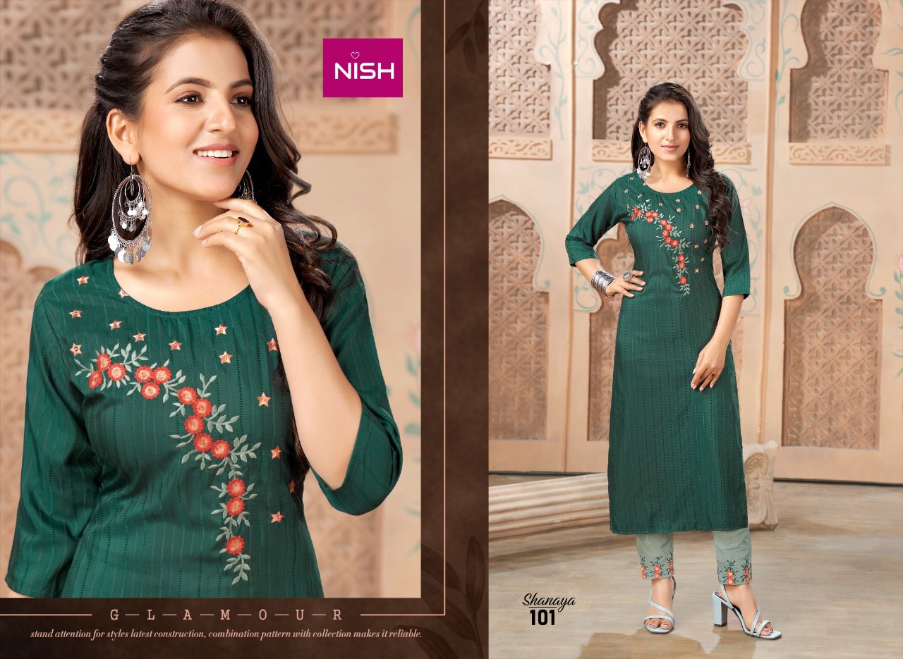 Nish Shanaya New Ethnic Wear Chinon Kurti With Pant Collection